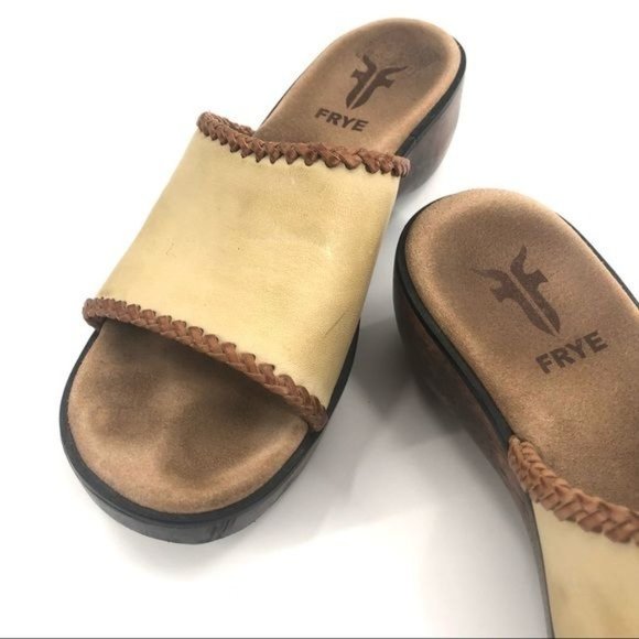 Frye Wooden Boho Platform Clog Sandals Size 7 Boho Casual Hippie Cute Slides - Picture 3 of 7